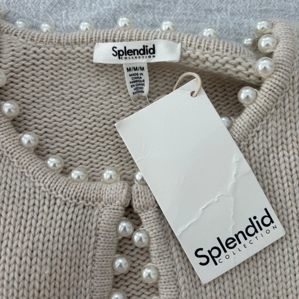 Splendid Emmy Pearl Cardigan NWT Cream Soft Cashblend Embellished Open Front M